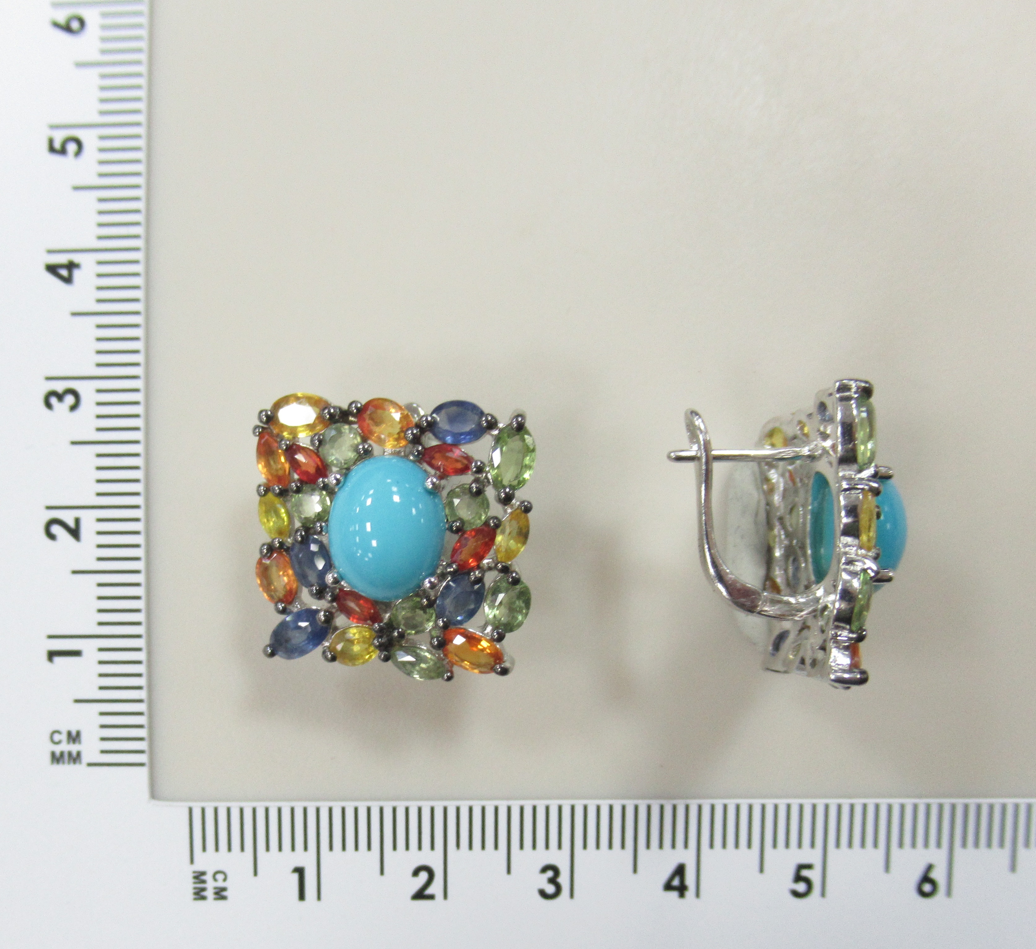 Серебряные серьги с бирюзой и мультисапфирами